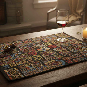 DaDa Bedding 4 Piece Ethnic Geometric Black Tapestry Dining Placemats 13 x 19