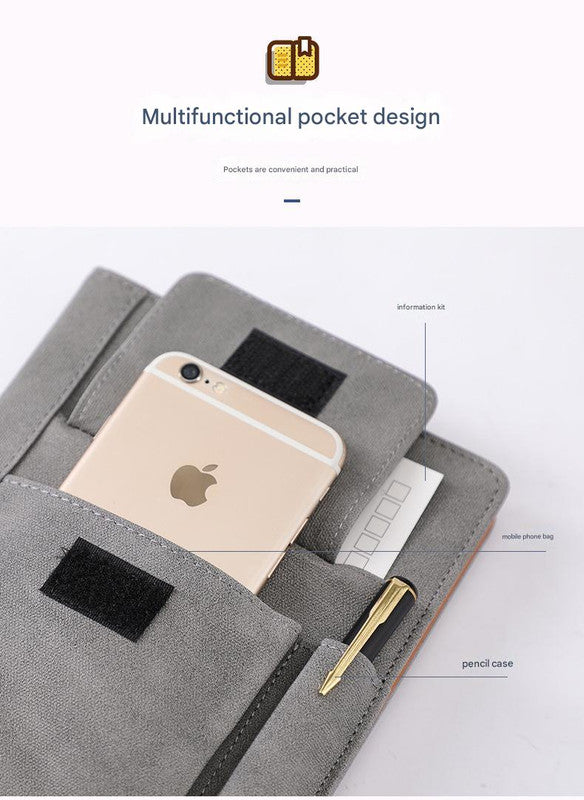 NNEDSZ Orange A5 PU Leather Notebook With Pockets Planner - Rosetta Creative Boutique