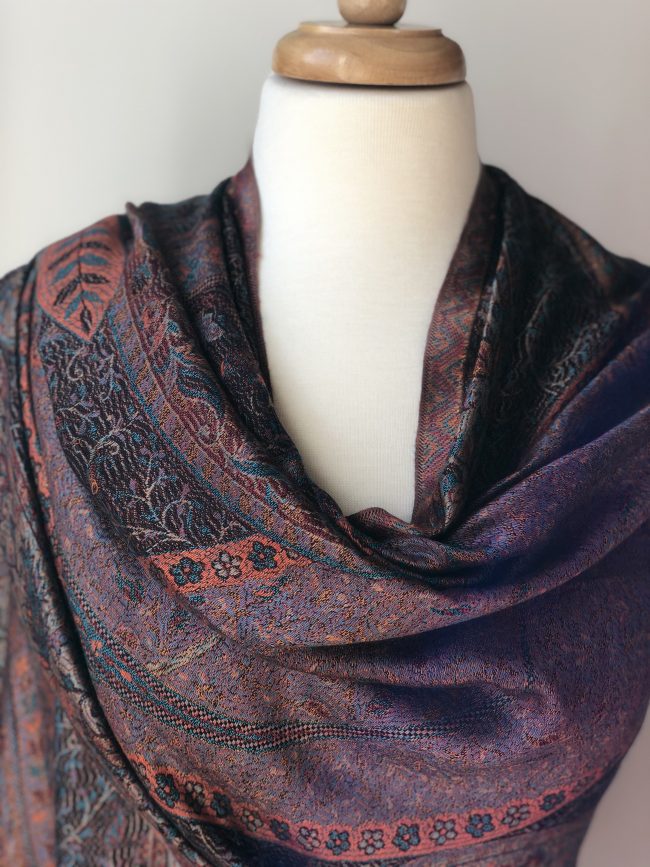 Burgundy Pashmina Scarf - Reversible Jamawar Luxury Accessory - Rosetta Creative Boutique