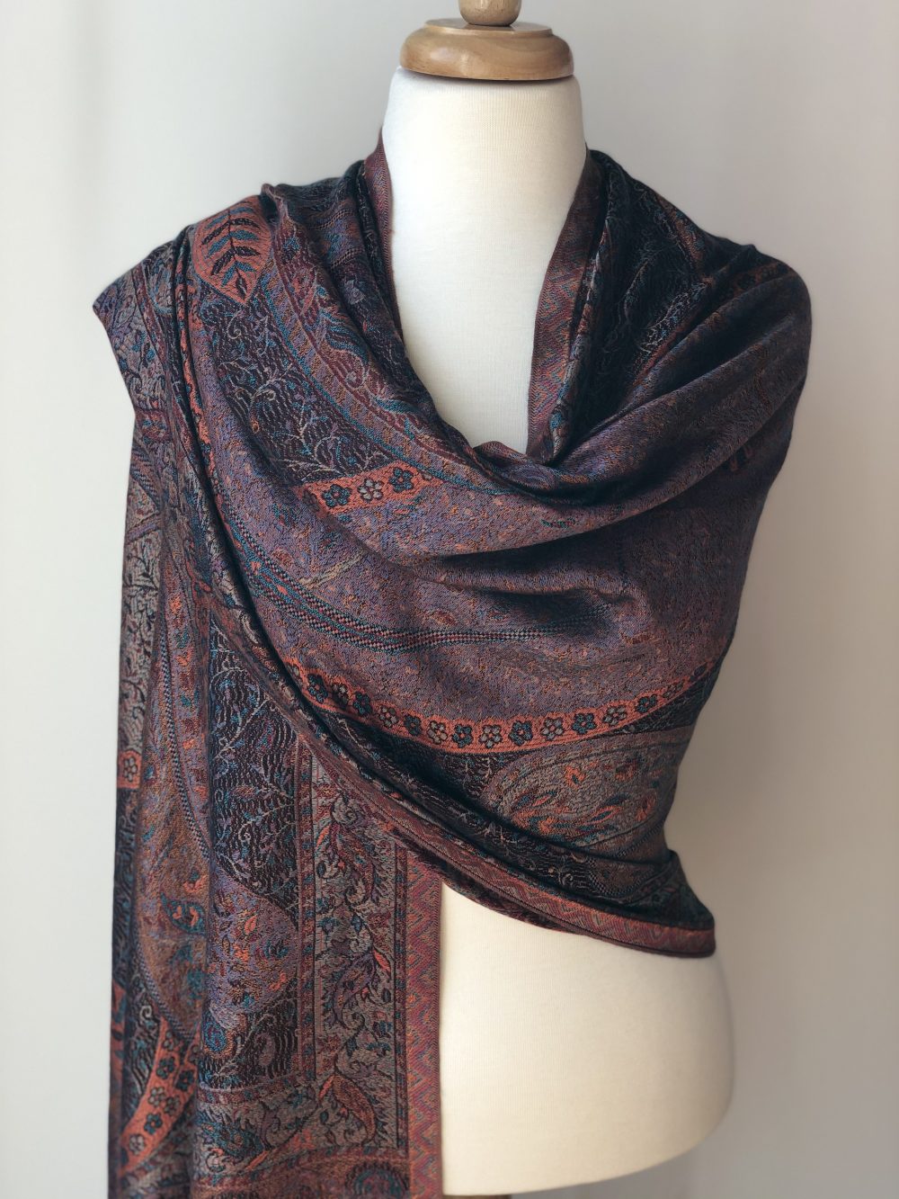 Burgundy Pashmina Scarf - Reversible Jamawar Luxury Accessory - Rosetta Creative Boutique