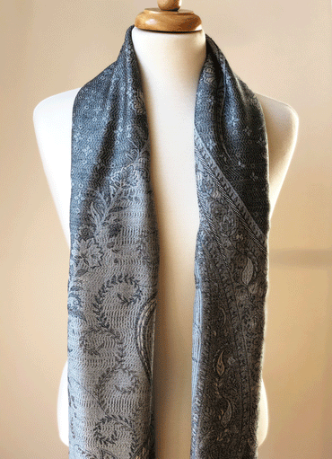 Grey Jamawar Pashmina Modal Silk Scarf Reversible Fringed - Elegant Grey Jamawar Pashmina Scarf - Rosetta Creative Boutique