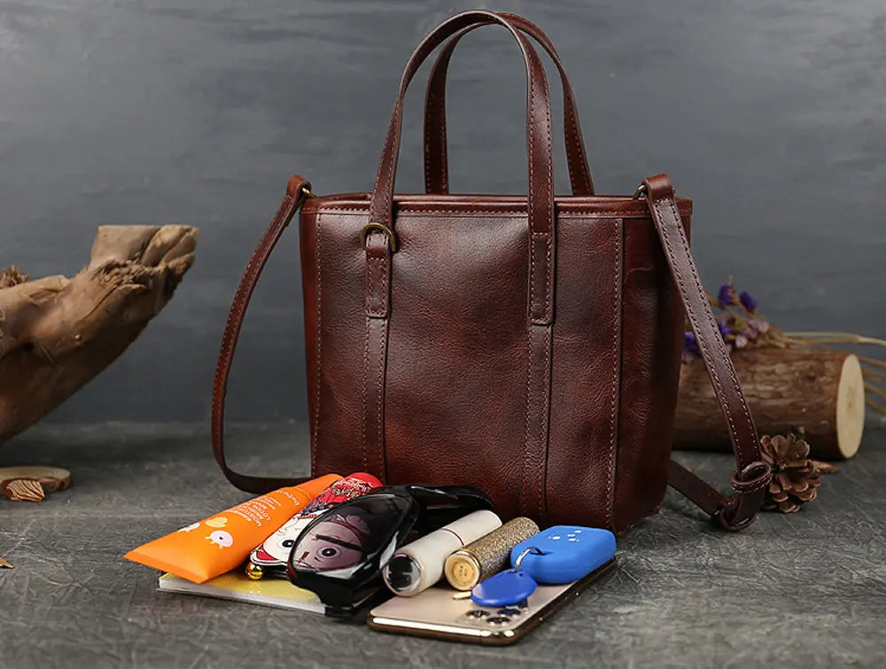 Vintage Leather Tote Bag with Gold Hardware for Antique Charm and Timeless Style - Rosetta Creative Boutique