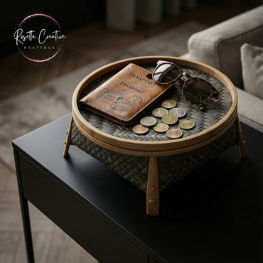 Vintage Handwoven Bamboo Storage Basket & Tea Tray