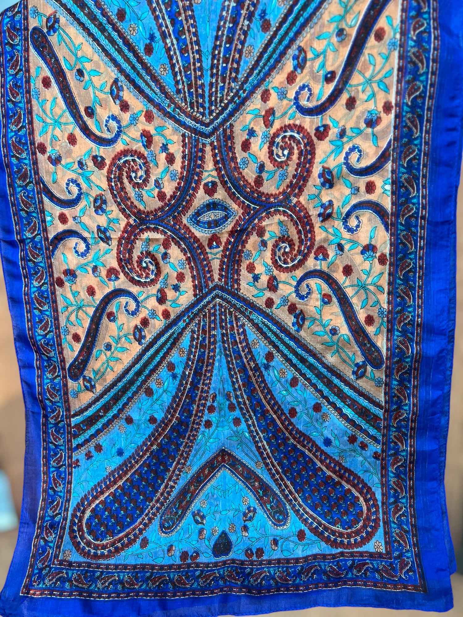 Blue and Peach Silk Scarf