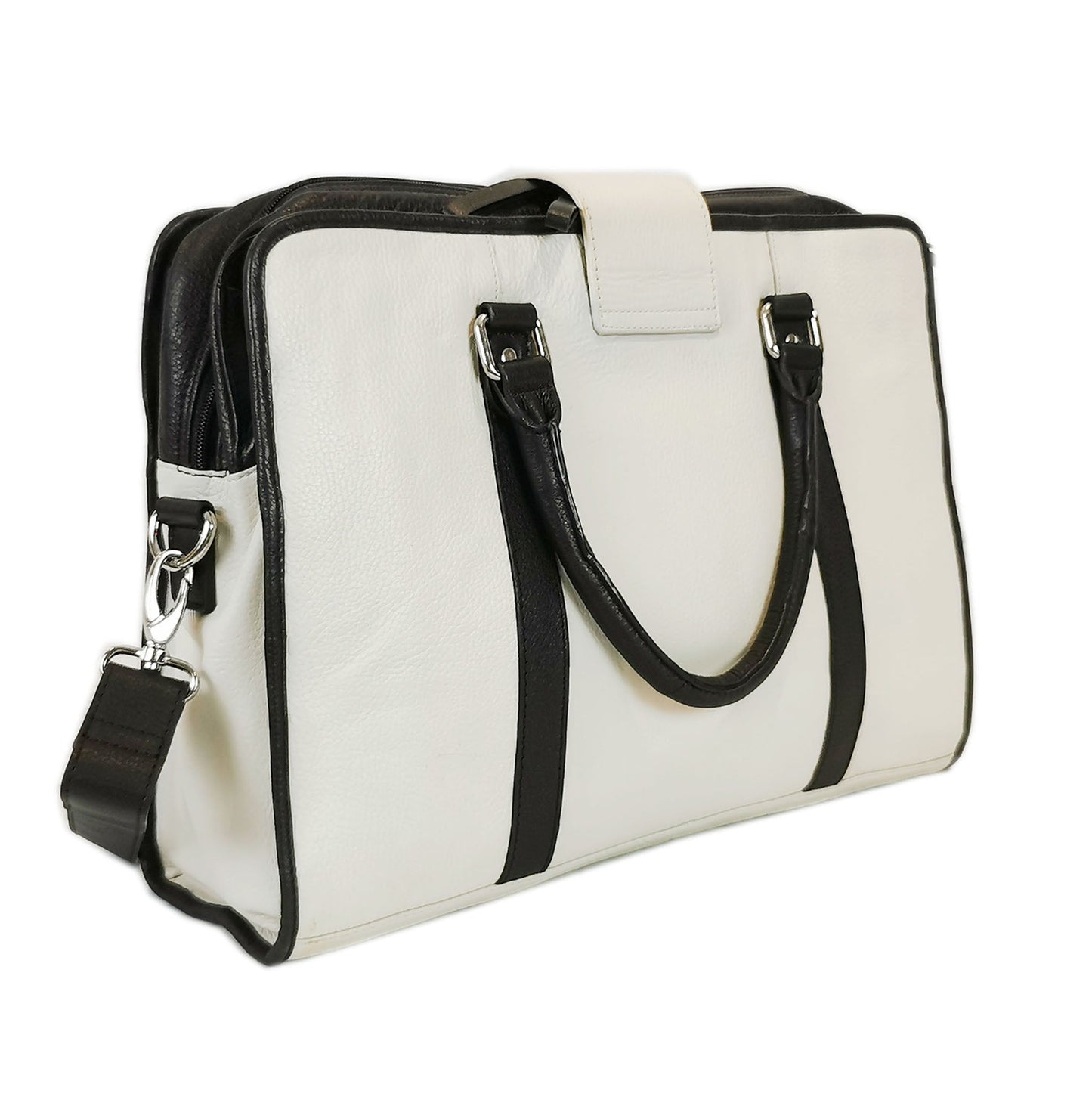 Premium White Top Grain Leather Briefcase 14 Inch Laptop With Lock - Rosetta Creative Boutique