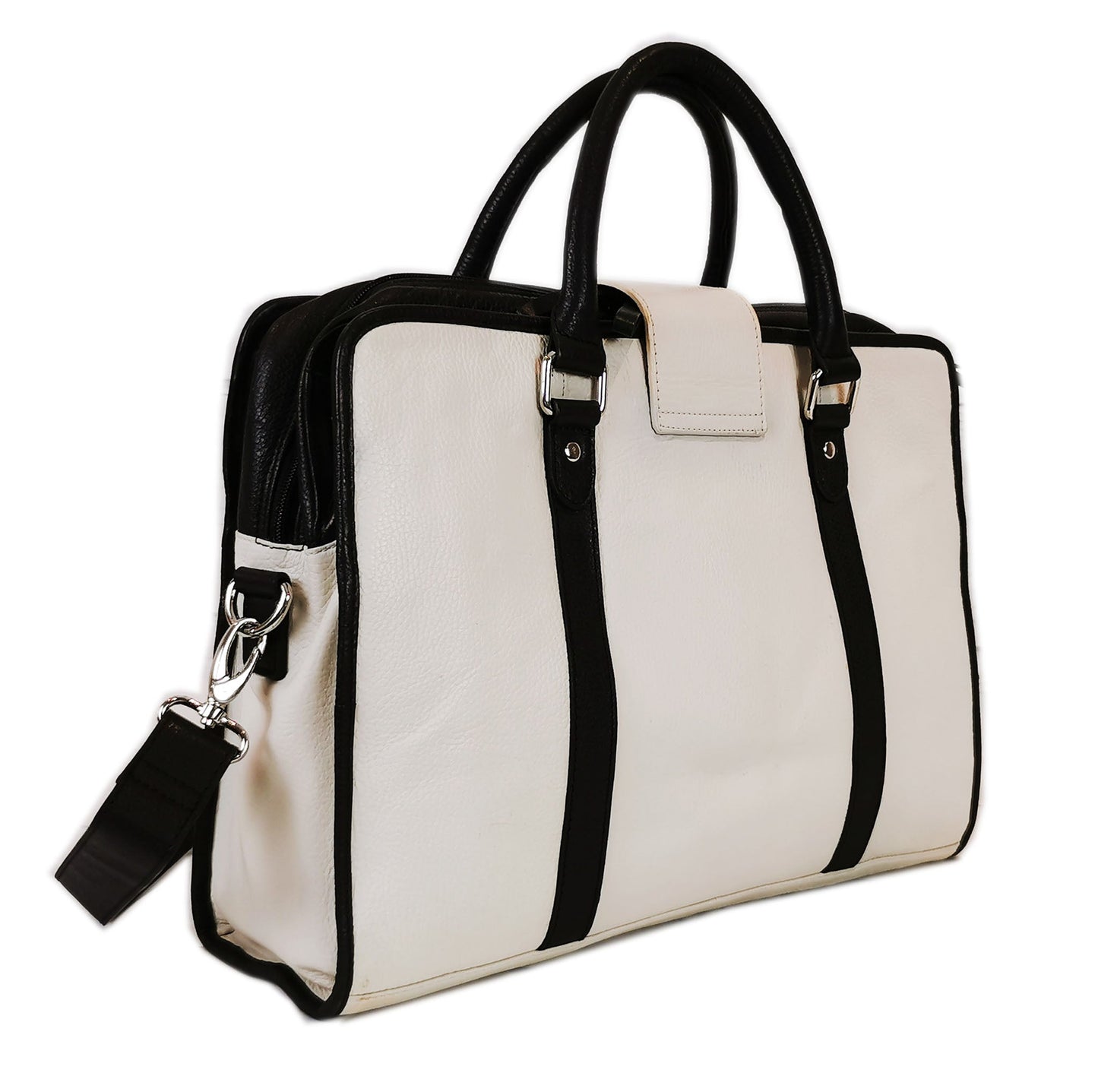 Premium White Top Grain Leather Briefcase 14 Inch Laptop With Lock - Rosetta Creative Boutique