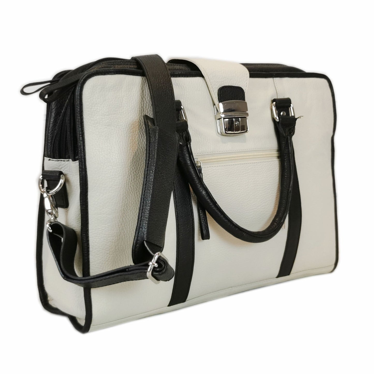 Premium White Top Grain Leather Briefcase 14 Inch Laptop With Lock - Rosetta Creative Boutique