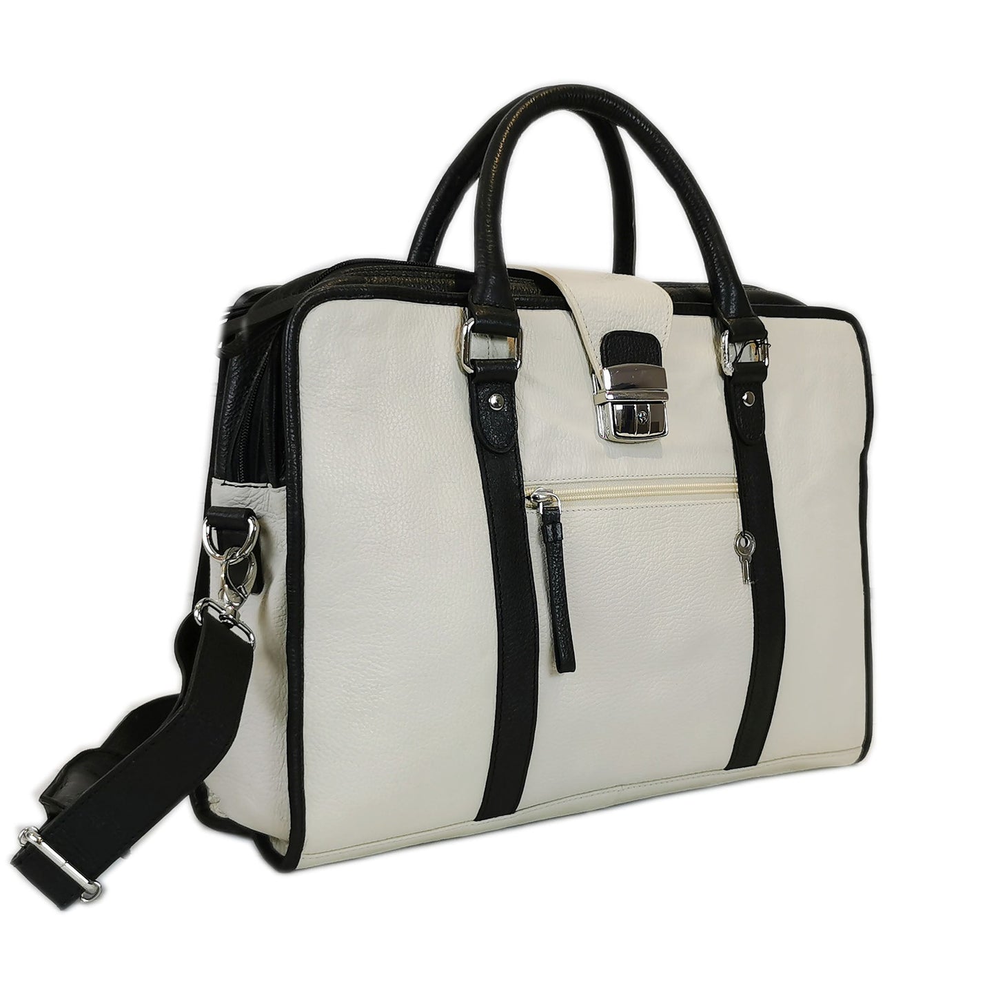 Premium White Top Grain Leather Briefcase 14 Inch Laptop With Lock - Rosetta Creative Boutique