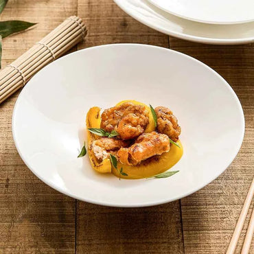 Minimalist Japanese-Style Shallow Porcelain Bowl