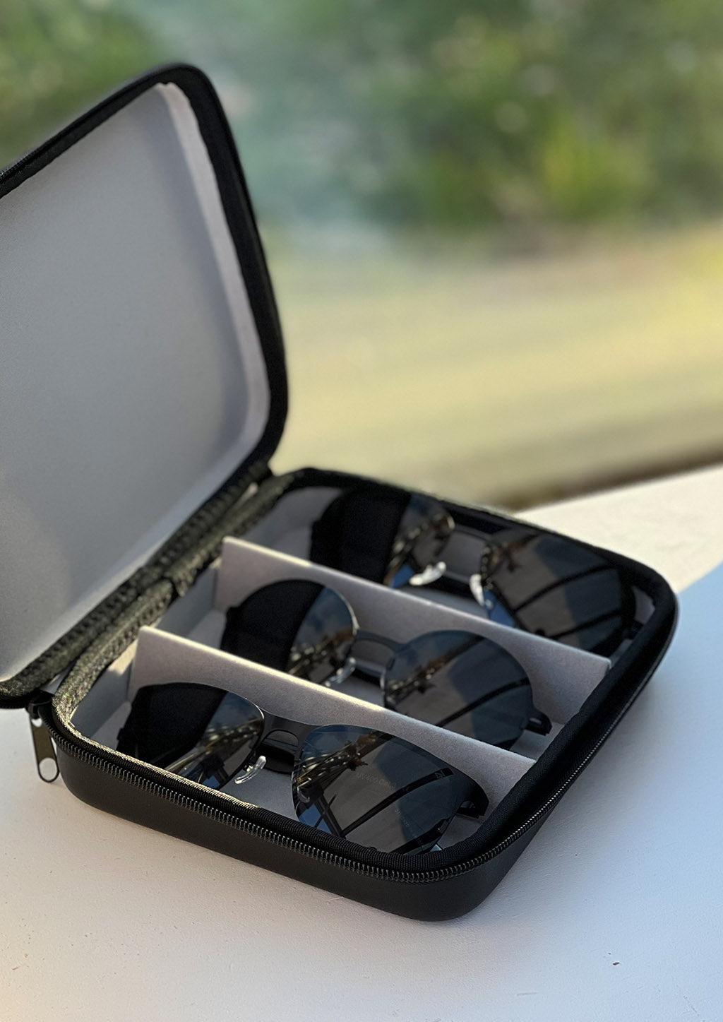 Vegan Leather Travel Case For Sunglasses Holds 3 Pairs - Rosetta Creative Boutique