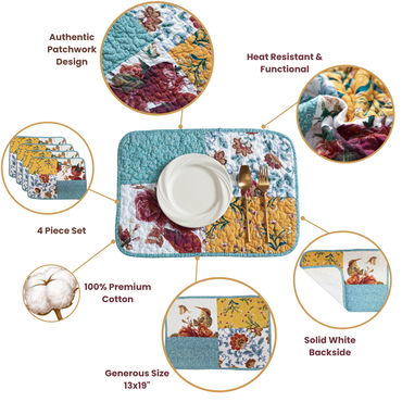Tache Old World Patchwork Placemats Hummingbirds Blue Red - Rosetta Creative Boutique