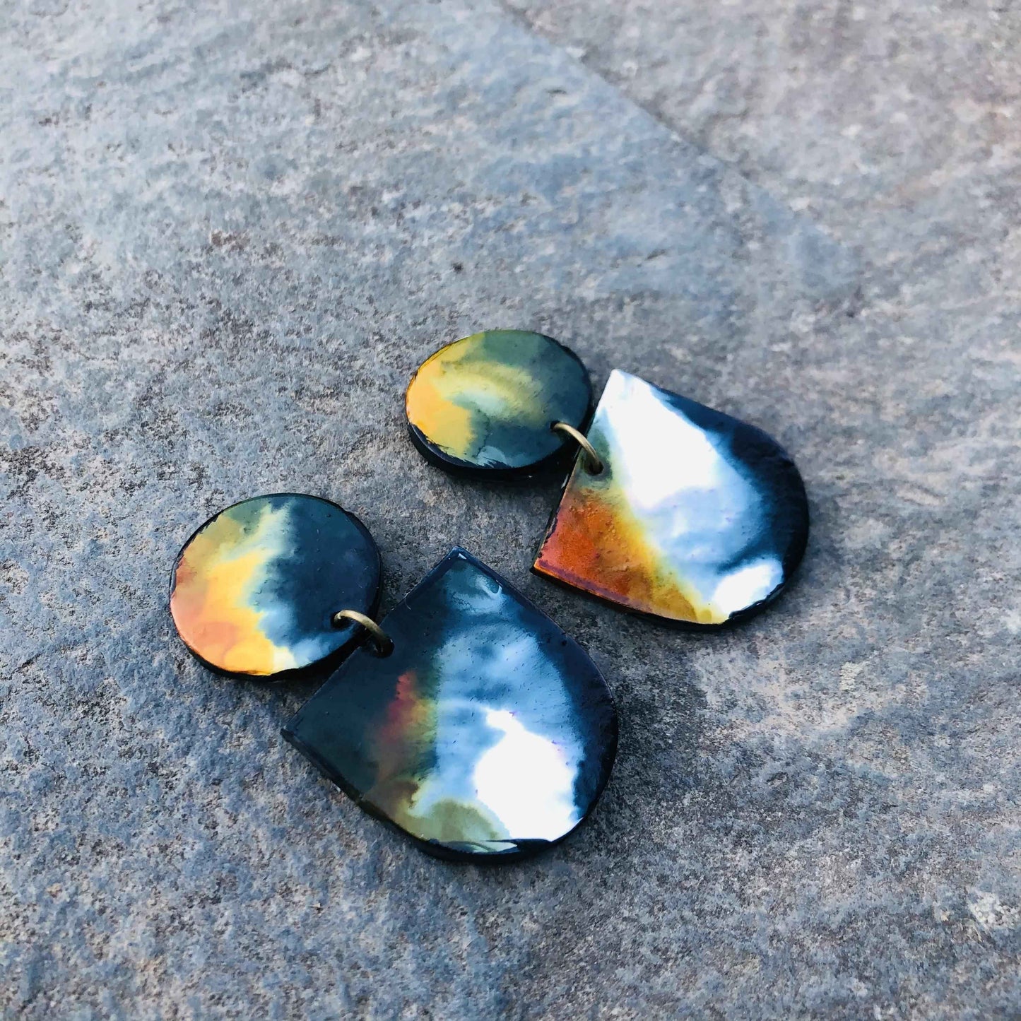 Abstract Hand Painted Earrings in Black White Yellow