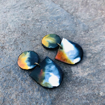 Abstract Hand Painted Earrings in Black White Yellow