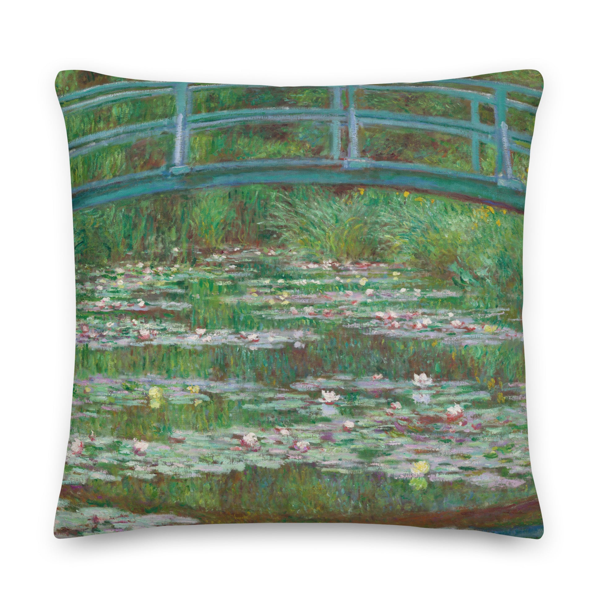 Luxurious Japanese Footbridge Monet Pillow Artwork for Elegant Home Decor - Rosetta Creative Boutique