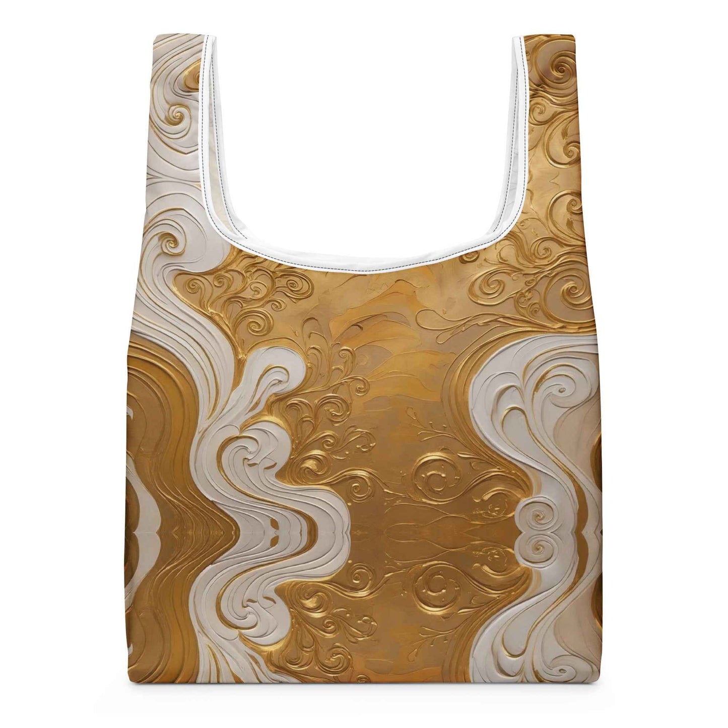 Elegant Gold White Swirls Shopping Bag - Exclusive Design by Rosetta Creative Boutique - Rosetta Creative Boutique