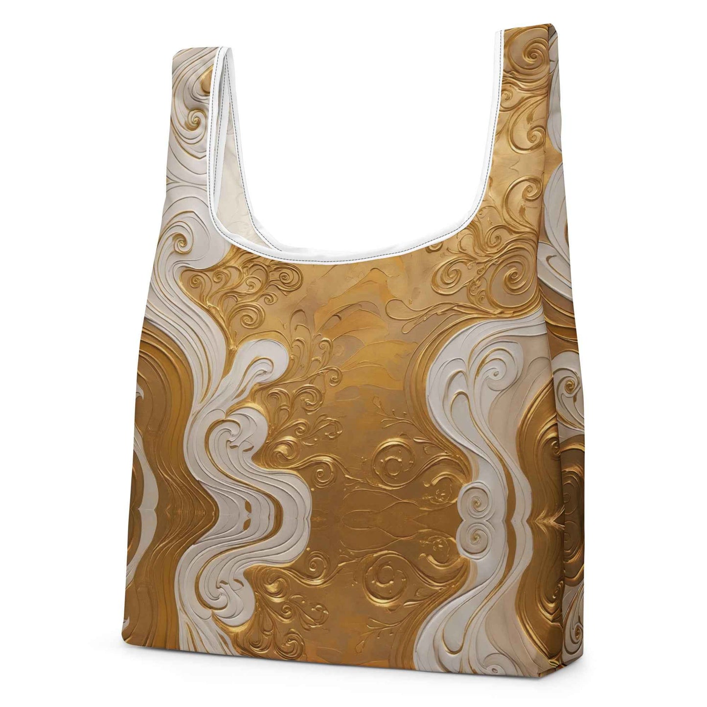 Elegant Gold White Swirls Shopping Bag - Exclusive Design by Rosetta Creative Boutique - Rosetta Creative Boutique