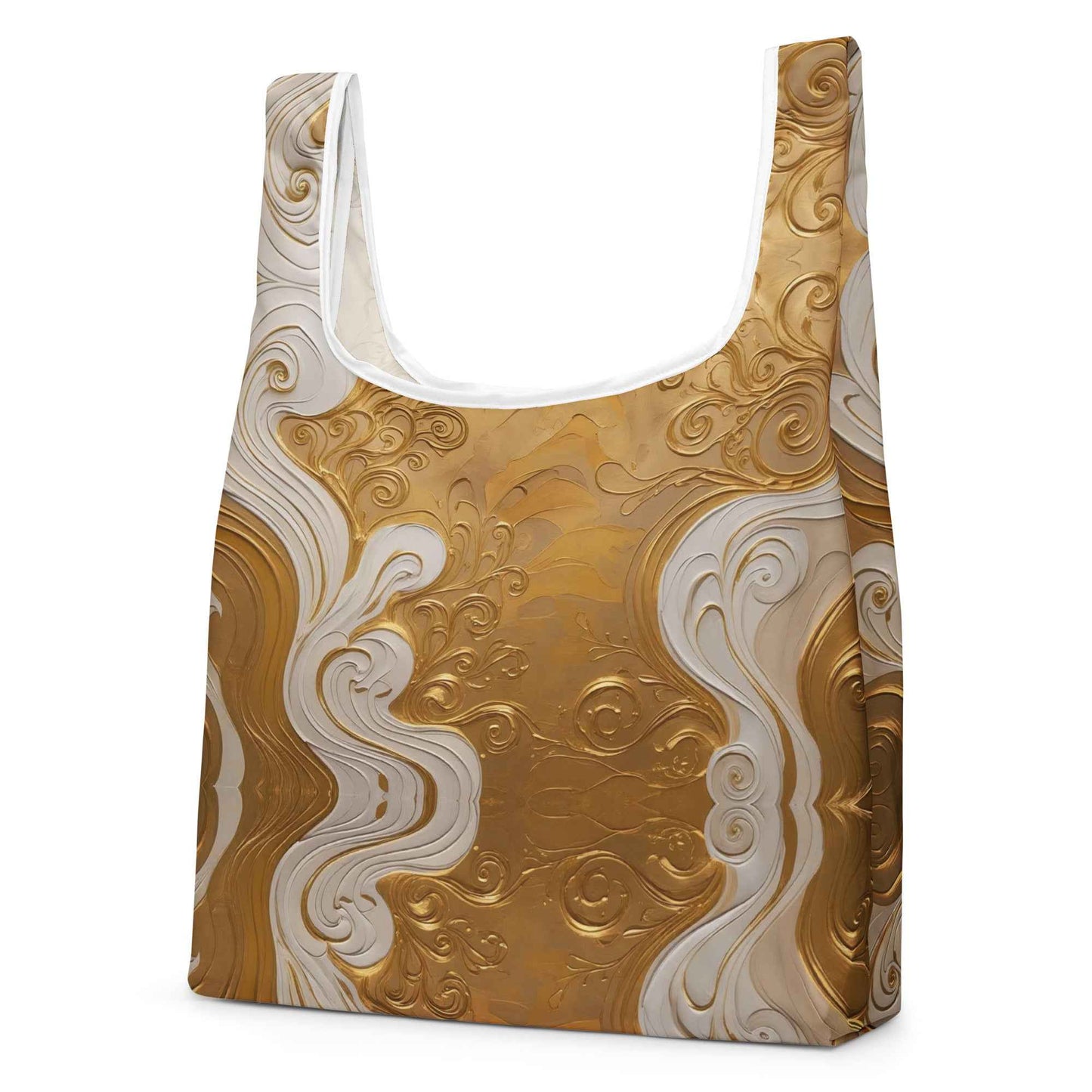 Elegant Gold White Swirls Shopping Bag - Exclusive Design by Rosetta Creative Boutique - Rosetta Creative Boutique