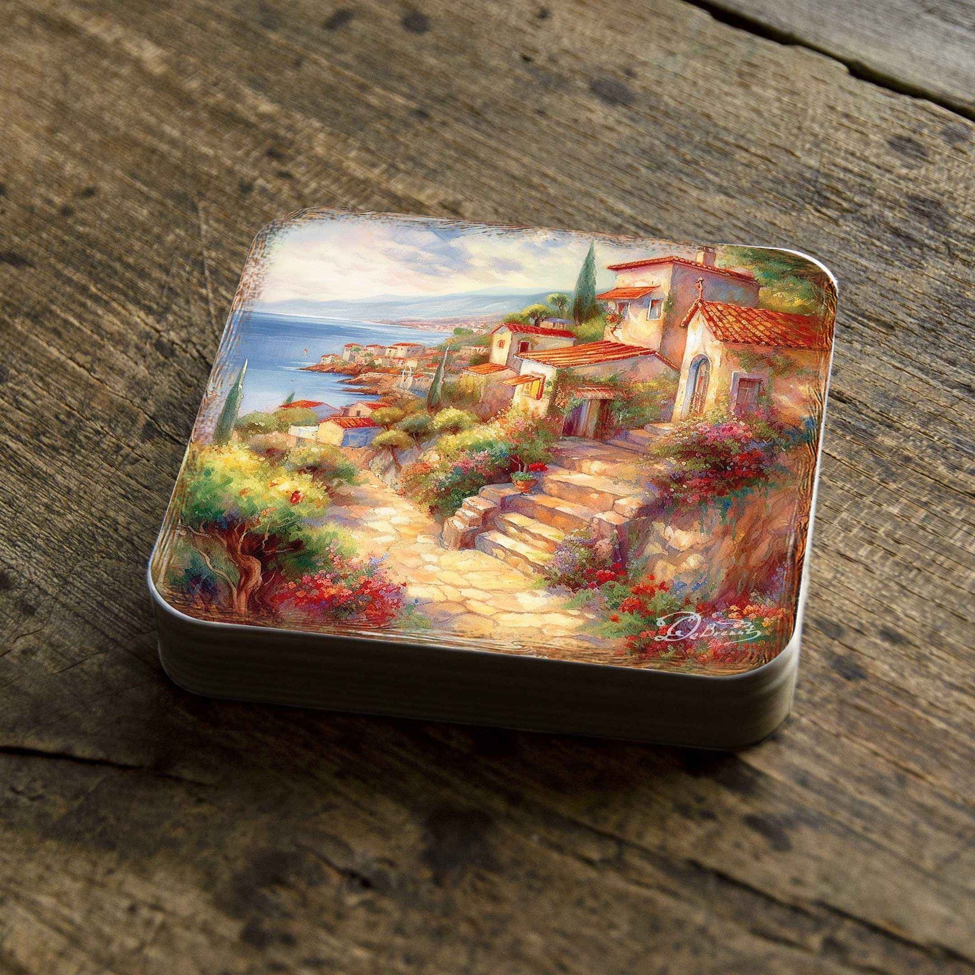 Mediterranean Sea-side Wooden Cork Coasters Gift Set of 4 by G. Debrekht - Coastal Holiday Decor  - 8199475C-S4