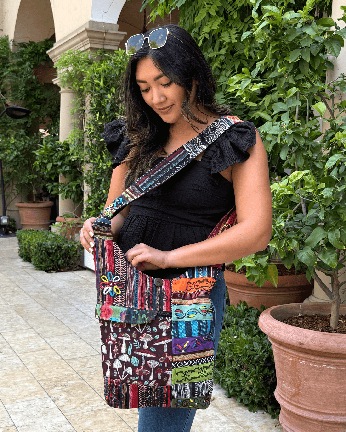 Kathmandu Patchwork Hobo Bag Handmade In Nepal Boho - Rosetta Creative Boutique
