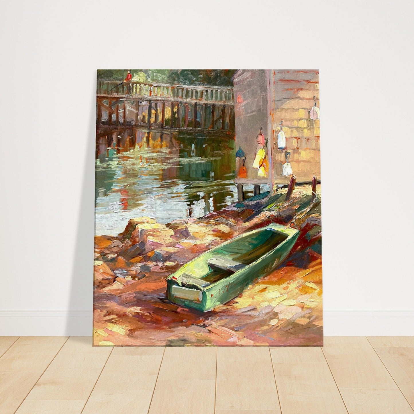 'Boathouse Reflections' Coastal I 20x24 inch Art Print on Canvas I Original Artwork by American Artist Barbara Cleary - Rosetta Creative Boutique