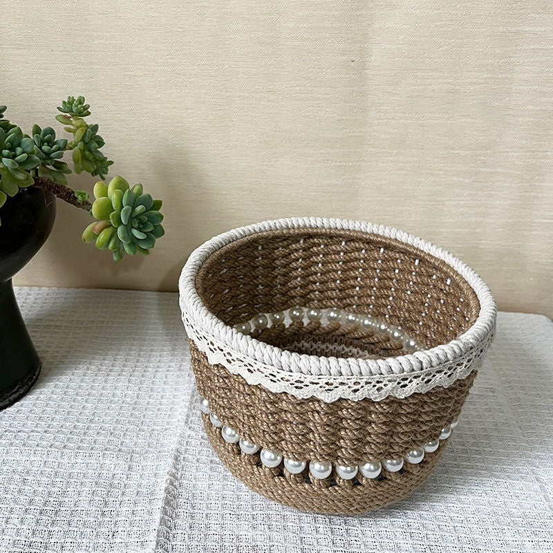 White Woven Hemp Rope Basket – Handcrafted Organizer