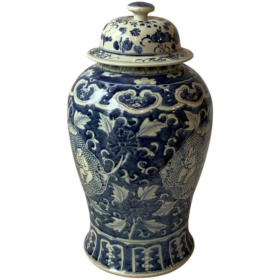 Canvello Contemporary Extra Large Chinese Blue and White Ginger Jar
