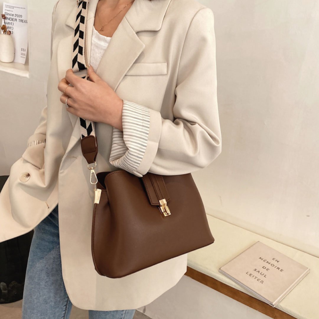Checkered Strap Shoulder Bag With Convertible Crossbody - Rosetta Creative Boutique