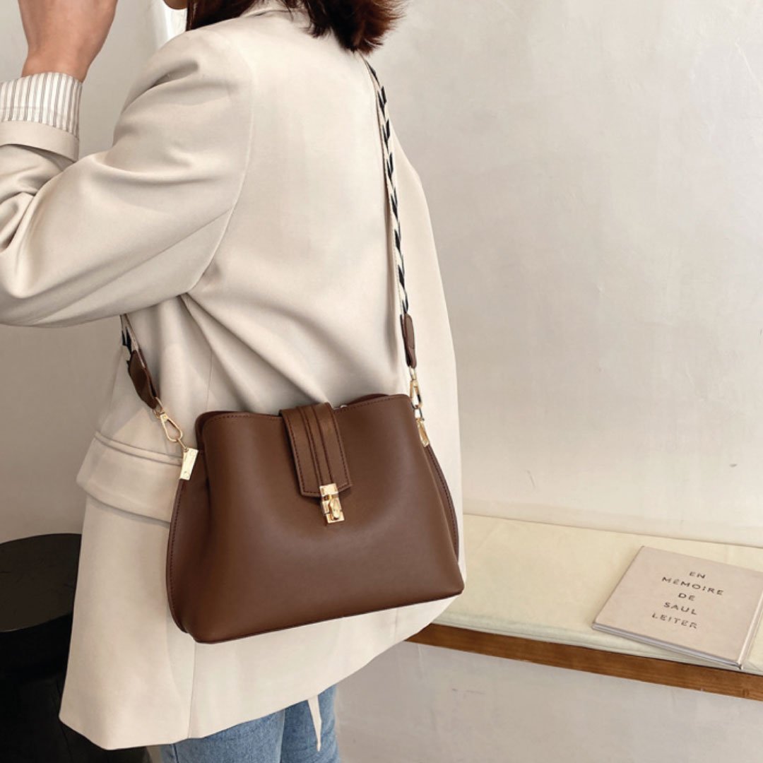 Checkered Strap Shoulder Bag With Convertible Crossbody - Rosetta Creative Boutique