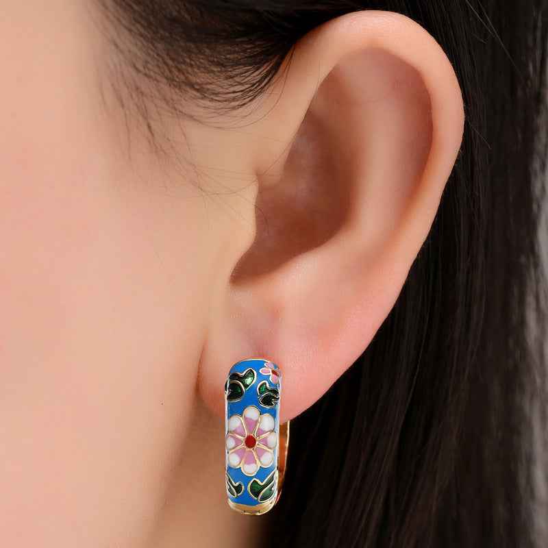 Beautiful South Korean Enamel Floral Earrings