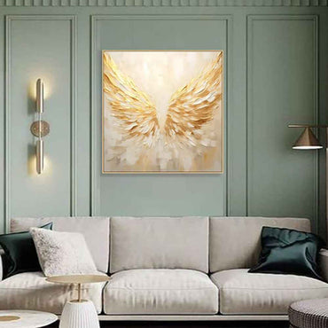 New Arrival Home Wall Golden Angel Wings Canvas Art Handmade Abstract Oil Painting Modern Abstract Home Decoration Piece Art