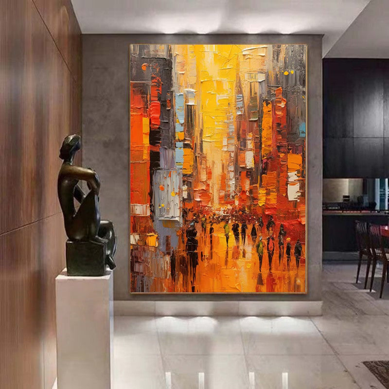Modern Cityscape Acrylic Textured Abstract Wall Art Large Living Room Decor
