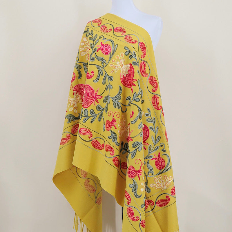 Gourd Pomegranate Blossom Embroidered Imitation Cashmere Scarf Shawl