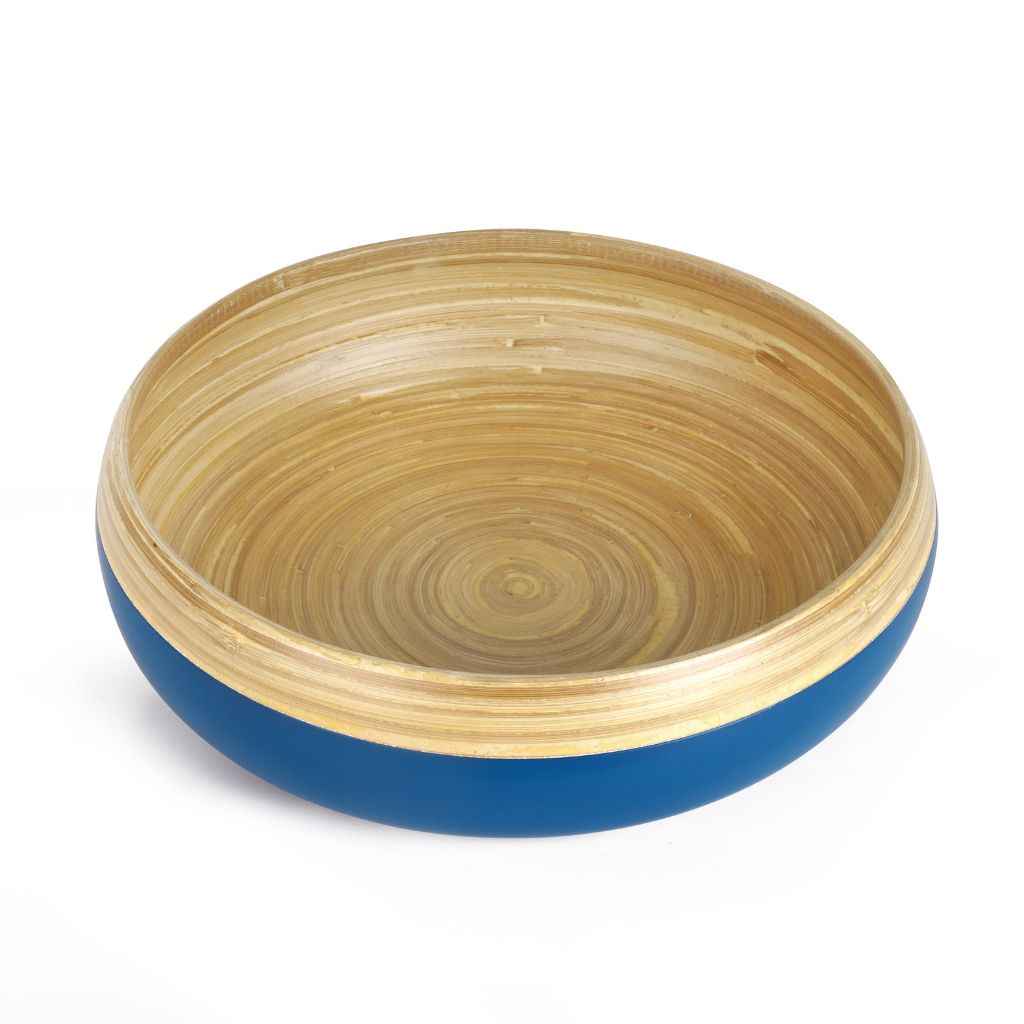 Bamboo Blue Two Tone Hand Spun Fruit Bowl And Home Decor Bowl 30cm Eco Friendly