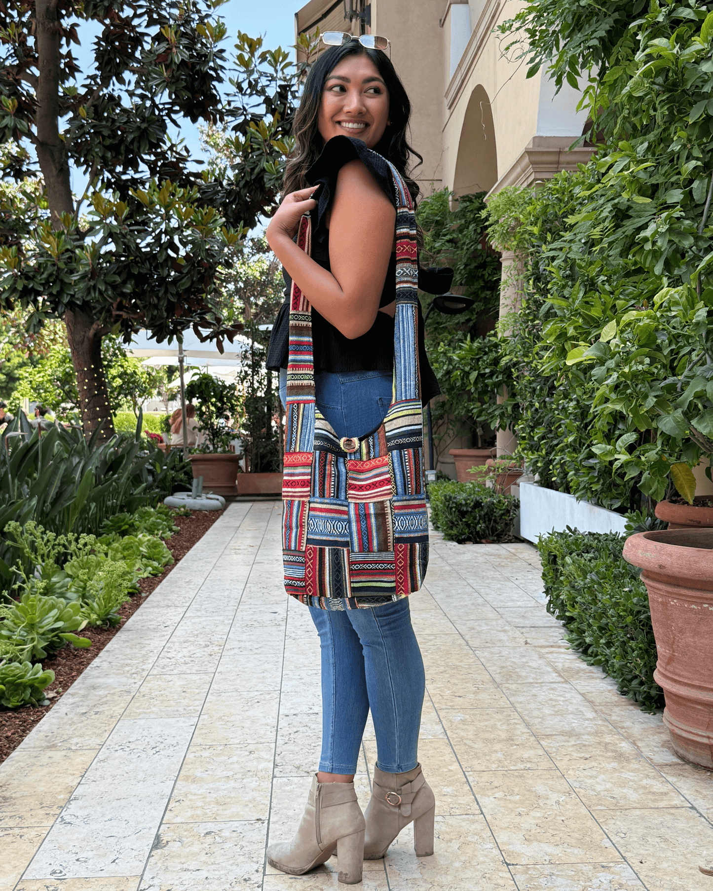 Kathmandu Collection Patchwork Striped Hobo Bag Cotton - Rosetta Creative Boutique