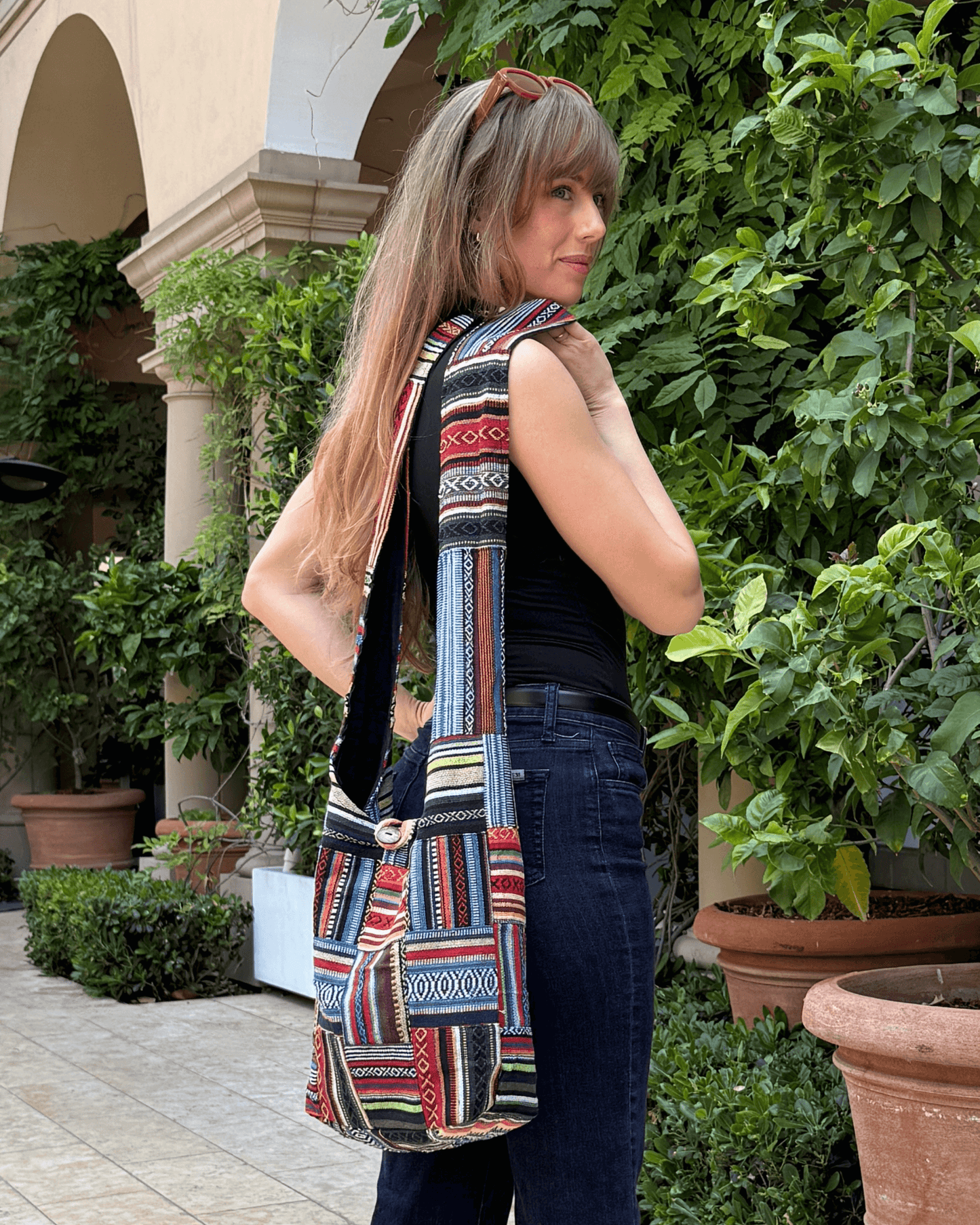Kathmandu Collection Patchwork Striped Hobo Bag Cotton - Rosetta Creative Boutique