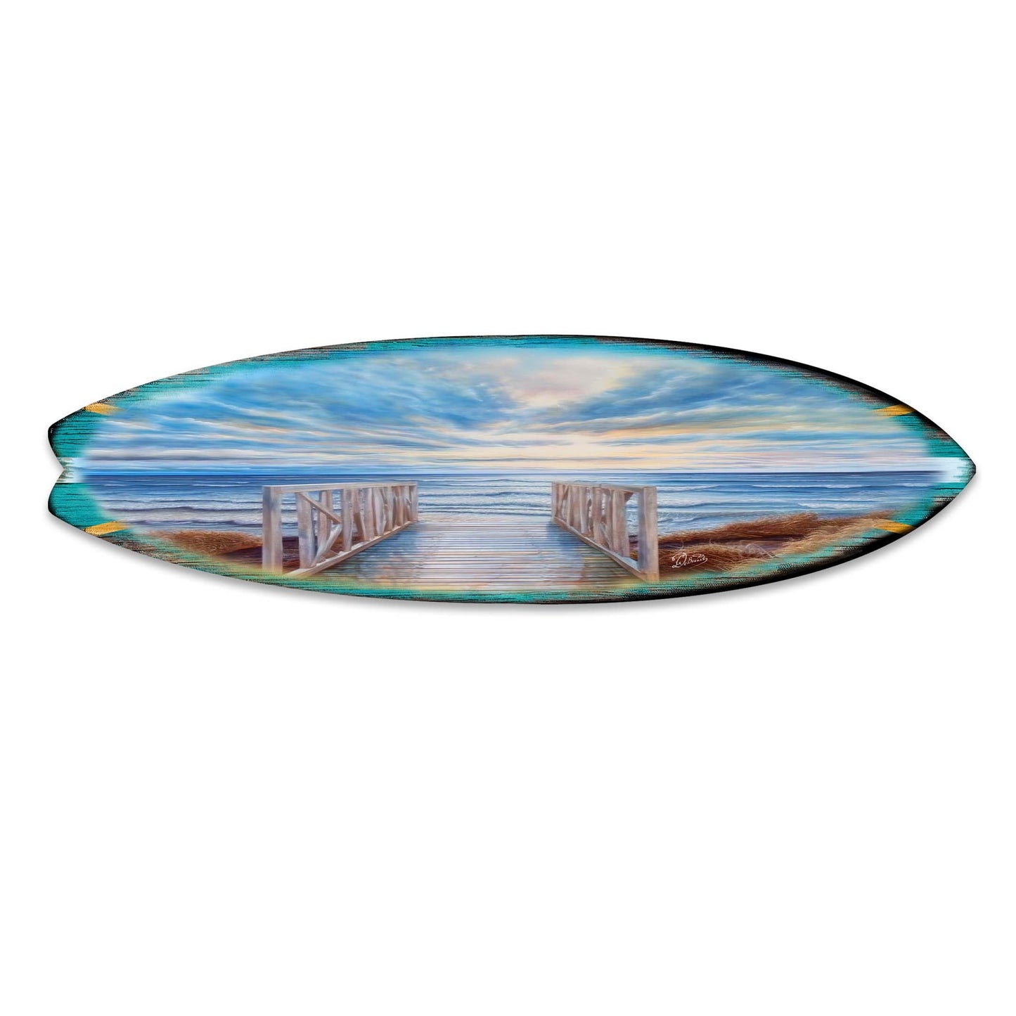Wooden Pier Surfboard Coastal Wall Art by G. DeBrekht - Coastal Holiday Decor - 8490116HS-4