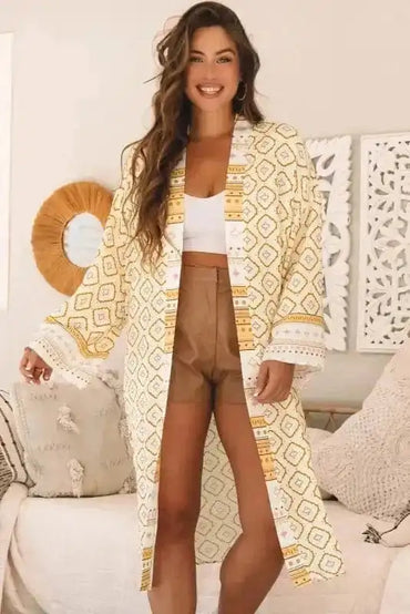 Sunset Boho Kimono Duster Beachwear Paisley Print Coastal - Rosetta Creative Boutique