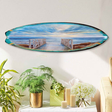 Wooden Pier Surfboard Coastal Wall Art by G. DeBrekht - Coastal Holiday Decor - 8490116HS