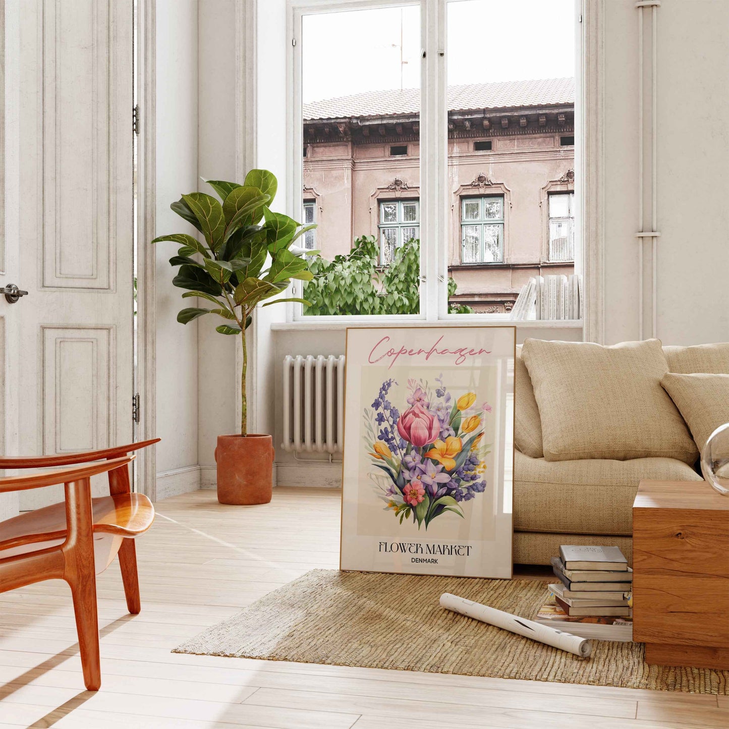 Copenhagen Flower Market Poster Danish Design Wall Art for Living Room Kitchen