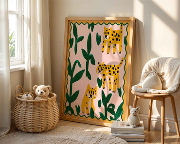 Leopard Safari Poster for Kids Room Jungle Plants Wall Decor Frameless