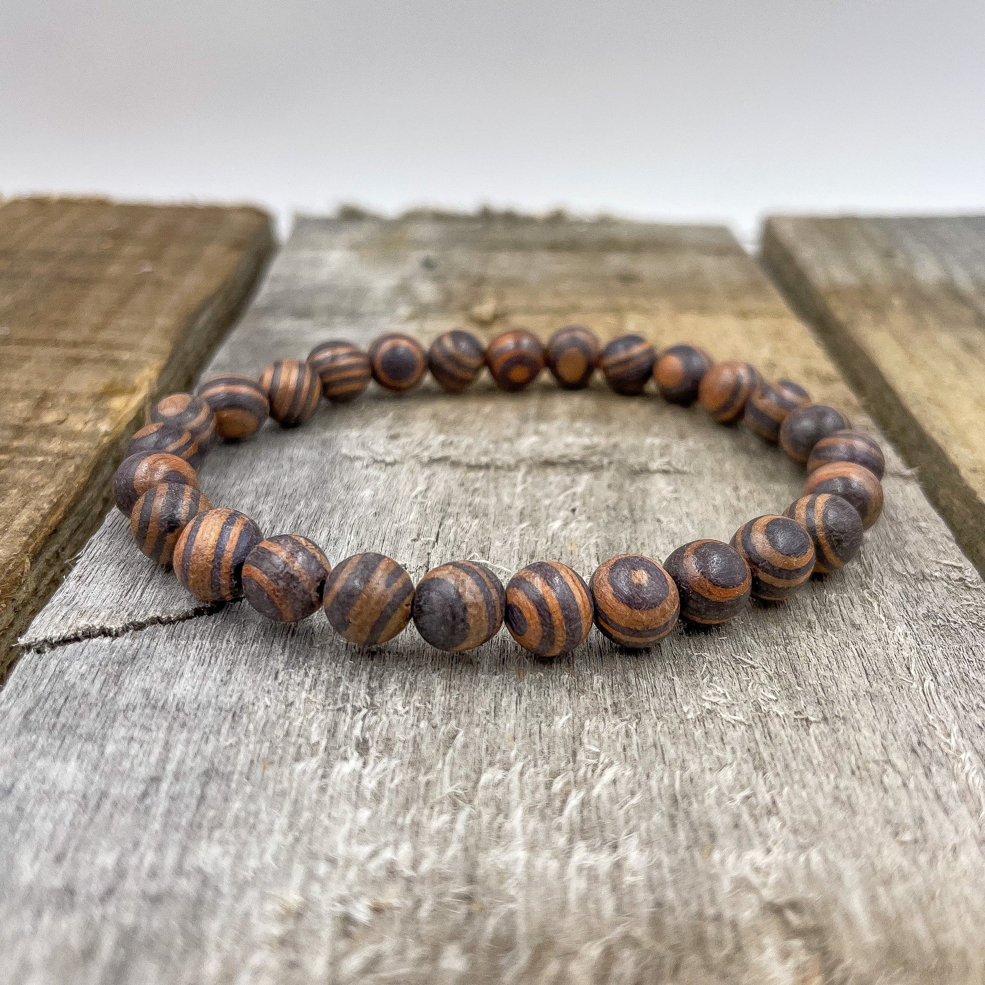 Union Zebra Rosewood Mala Beaded Bracelet Handmade Natural - Rosetta Creative Boutique