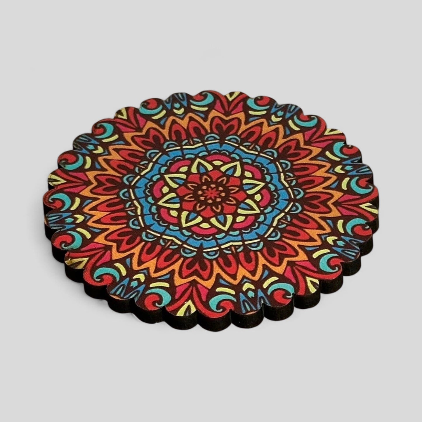 Turkish Wooden Coaster Set With Holder Warm Tone Mandala - Rosetta Creative Boutique