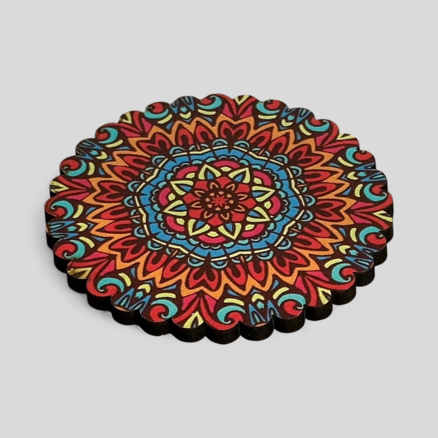 Turkish Wooden Coaster Set With Holder Warm Tone Mandala - Rosetta Creative Boutique