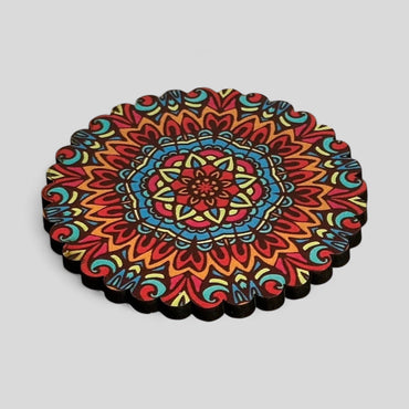 Turkish Wooden Coaster Set With Holder Warm Tone Mandala - Rosetta Creative Boutique