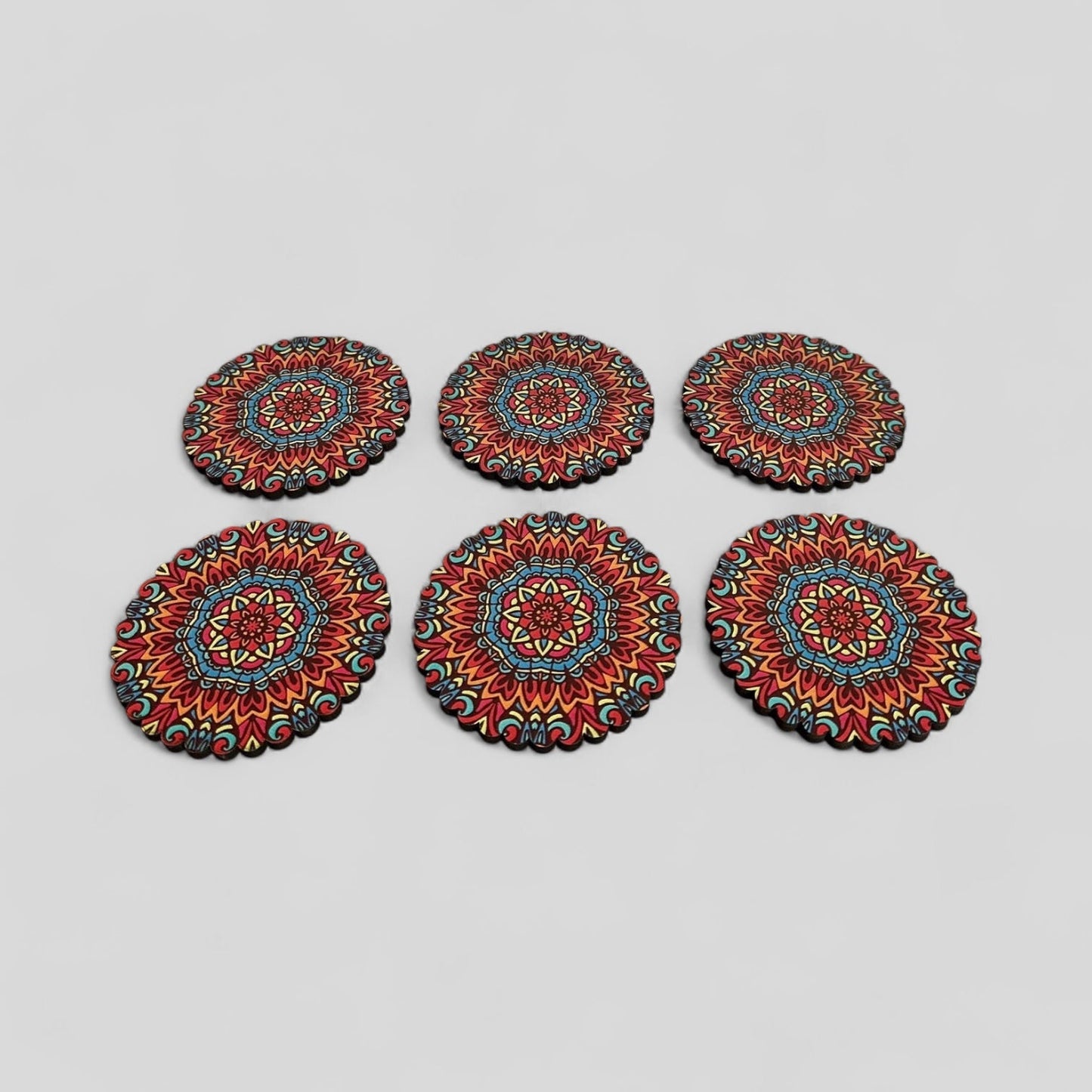 Turkish Wooden Coaster Set With Holder Warm Tone Mandala - Rosetta Creative Boutique