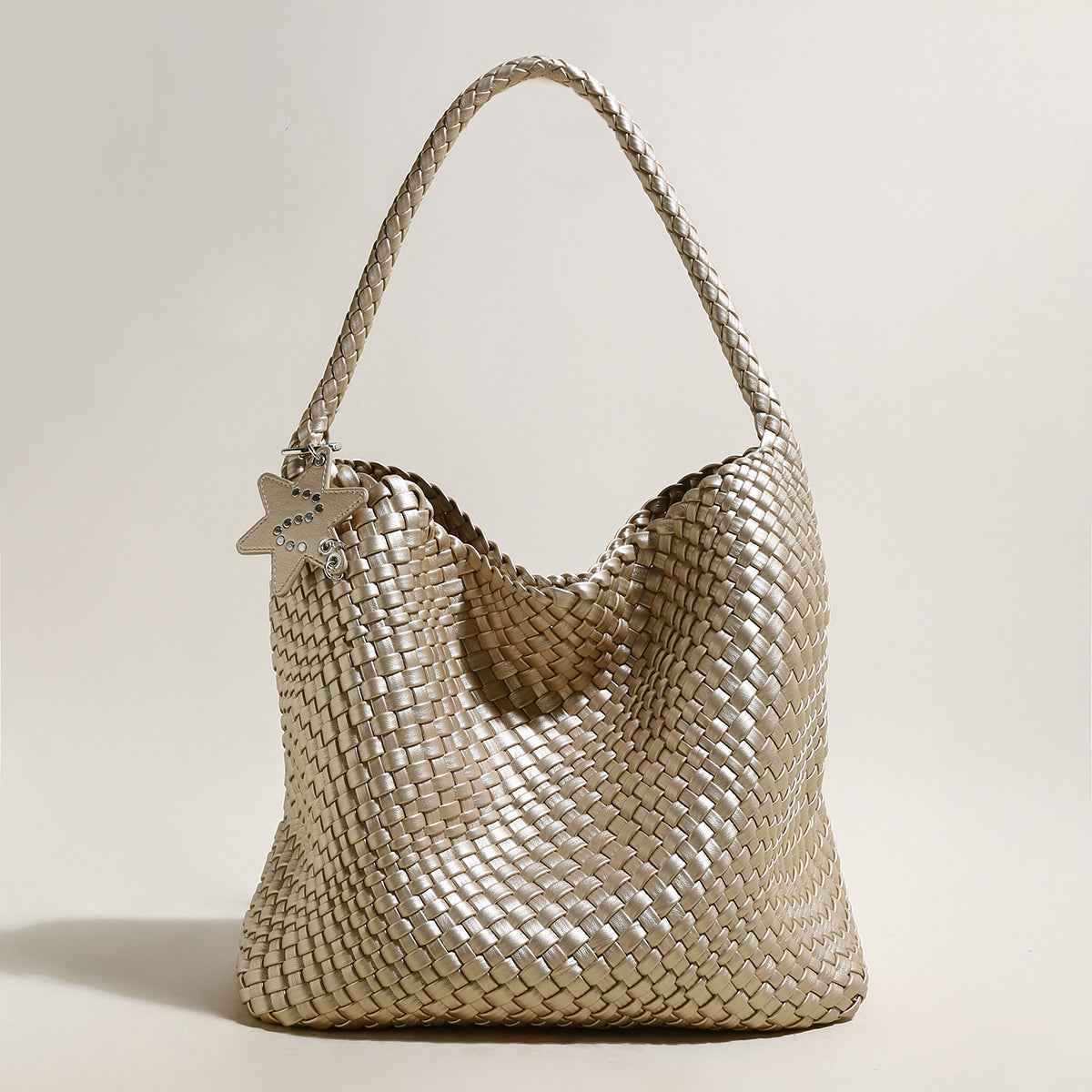 Metallic Champagne Woven Tote