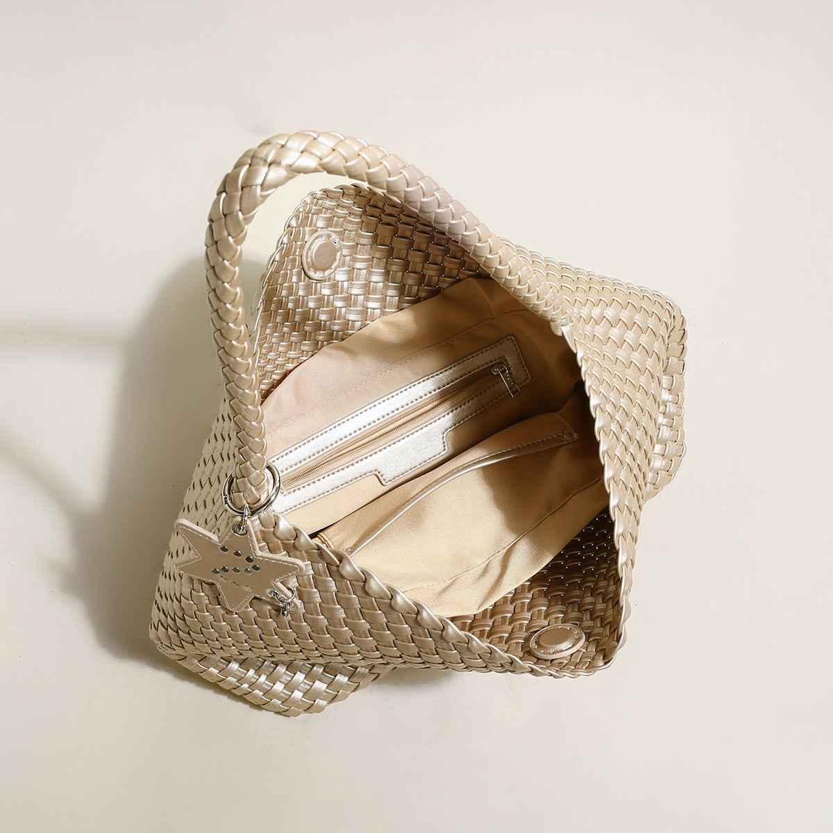 Metallic Champagne Woven Tote