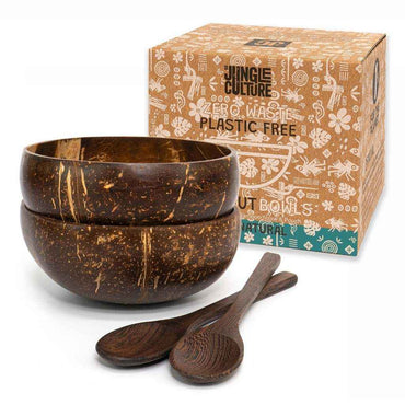 Handcrafted Coconut Bowl Set With Reclaimed Wood Spoon Jungle Culture