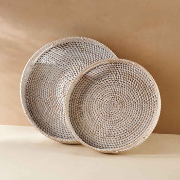 Handwoven Rattan Trays Whitewashed In Multiple Sizes