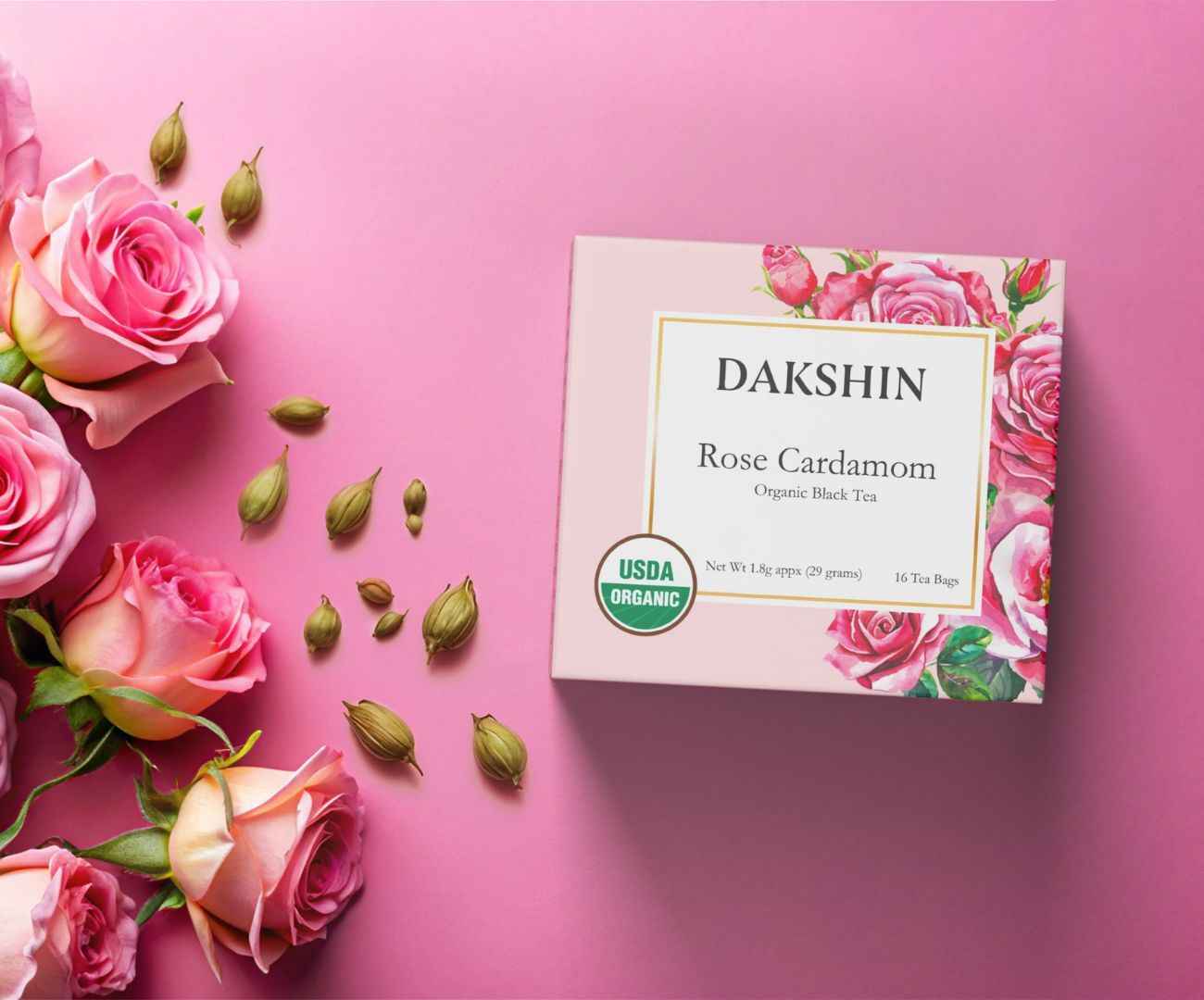 Organic Rose & Cardamom Tea - Calm Digestive by Dakshin